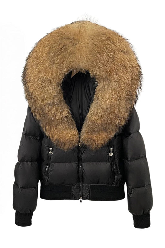 Doudoune à capuche en fourrure femme marron Héritage fourrure
