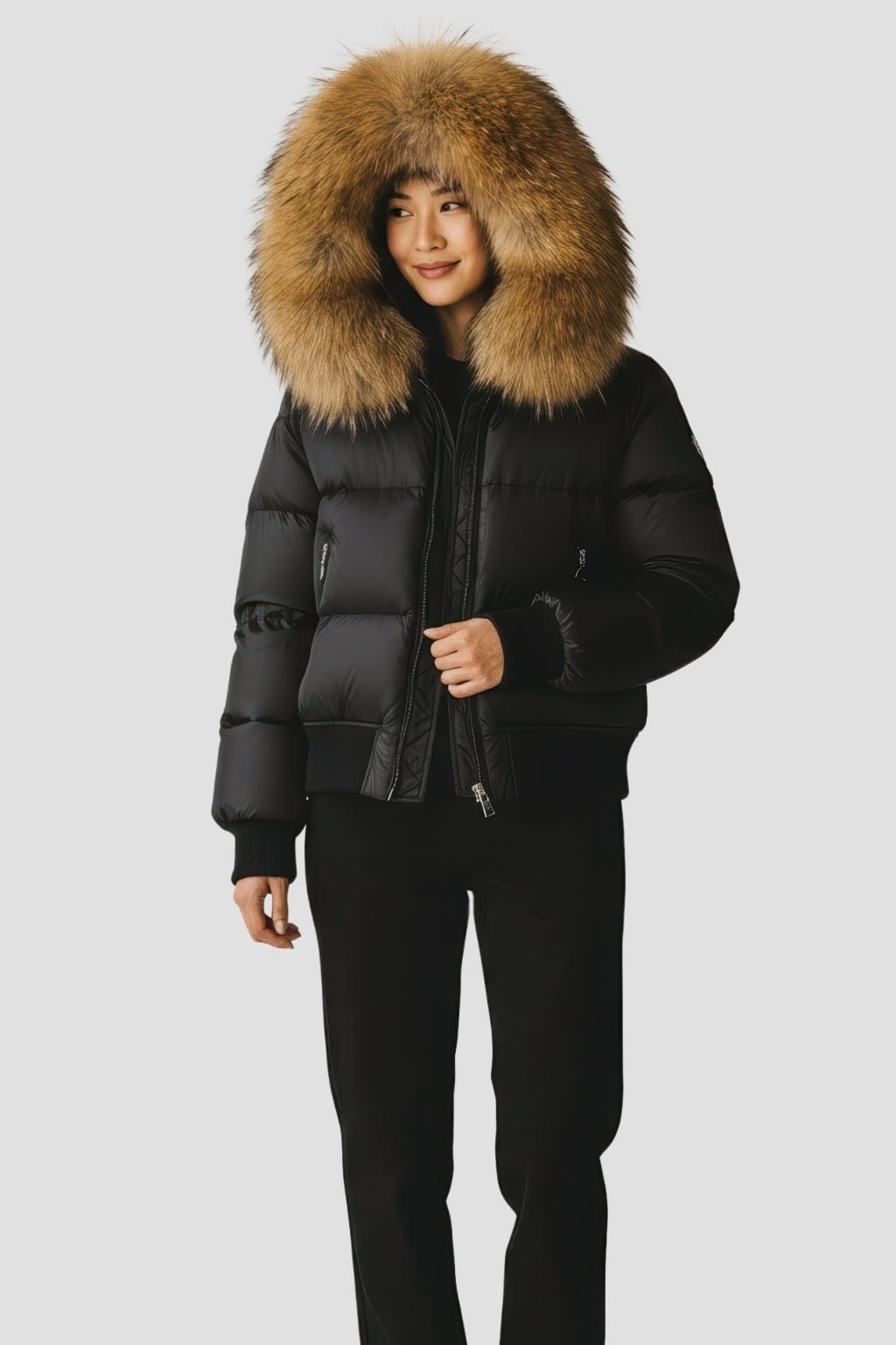 Doudoune à capuche en fourrure femme marron Héritage fourrure