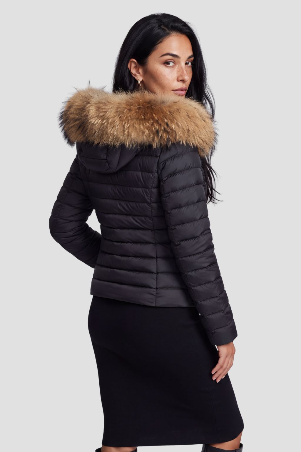 Doudoune à capuche en fourrure femme marron Héritage fourrure
