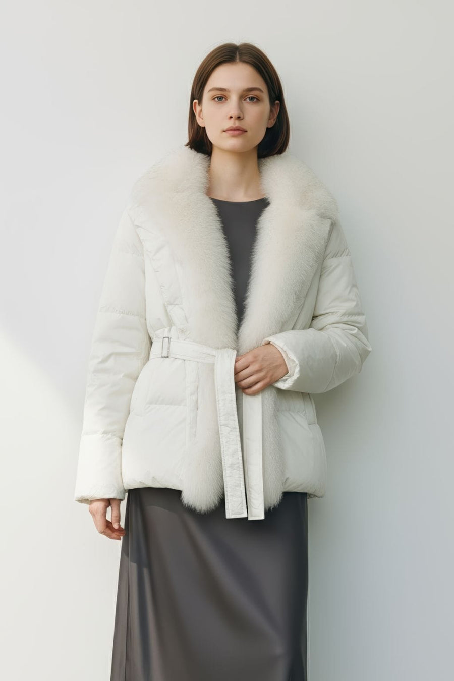 Doudoune à fourrure longue blanche Héritage fourrure
