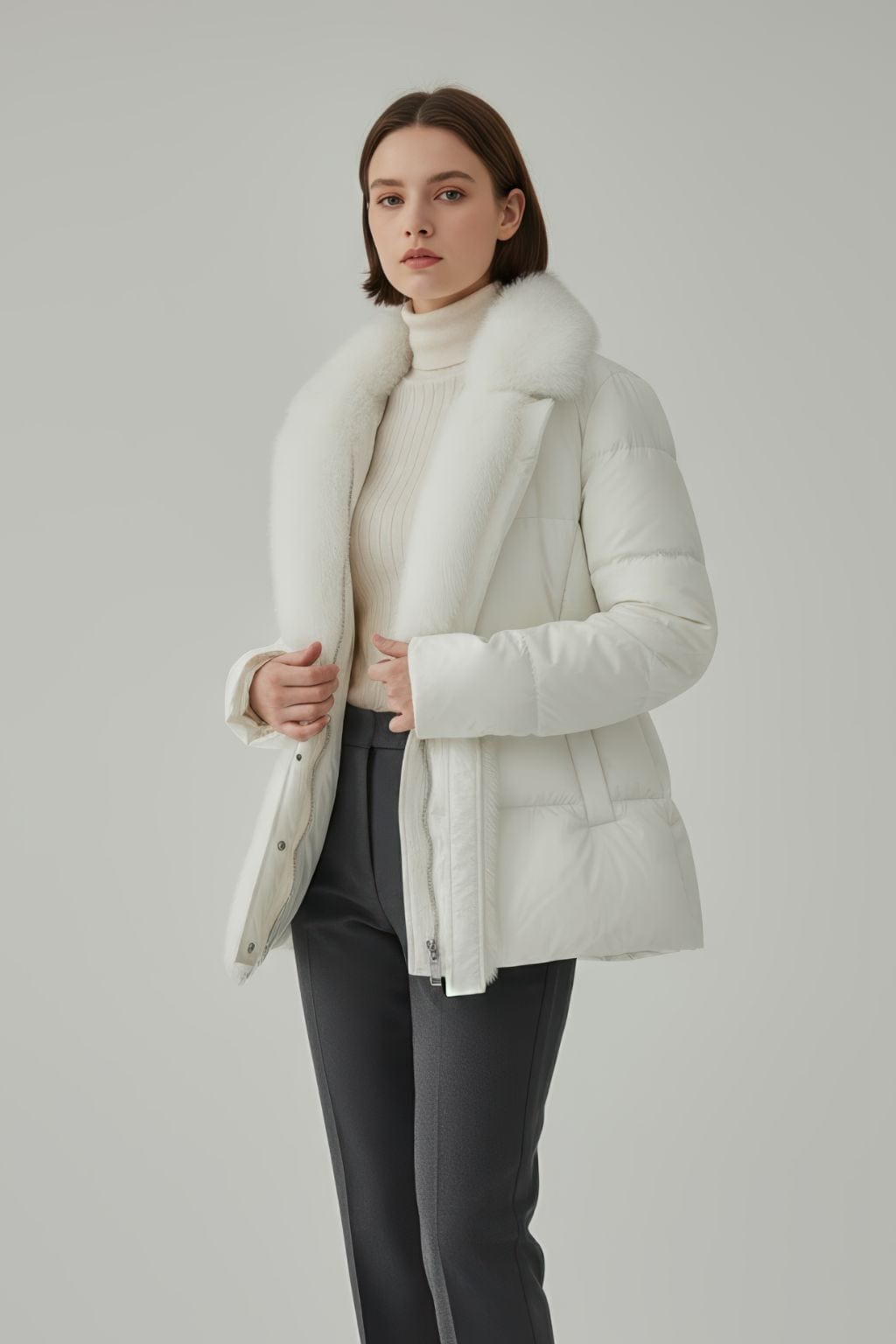 Doudoune à fourrure longue blanche Héritage fourrure