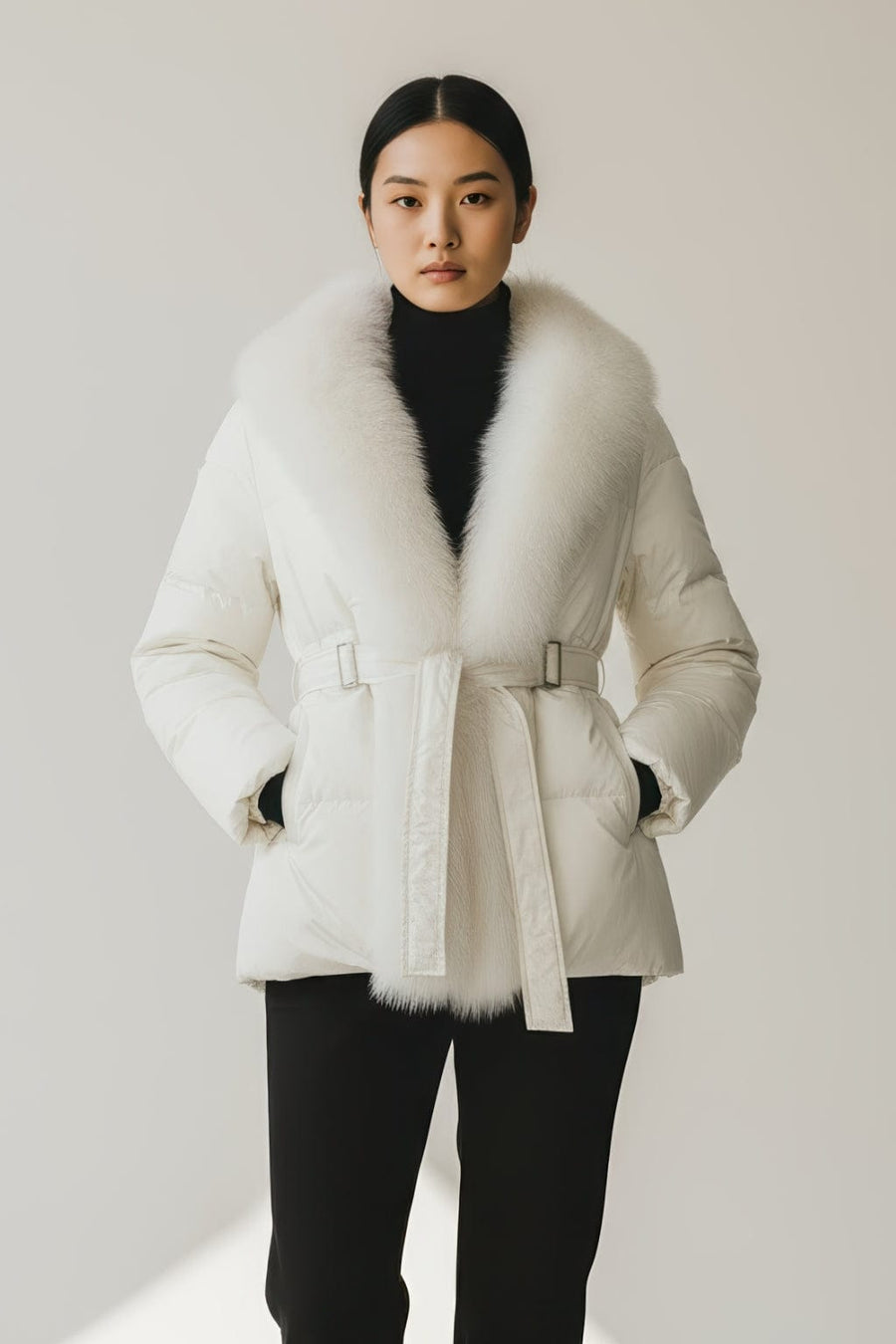 Doudoune à fourrure longue blanche Héritage fourrure