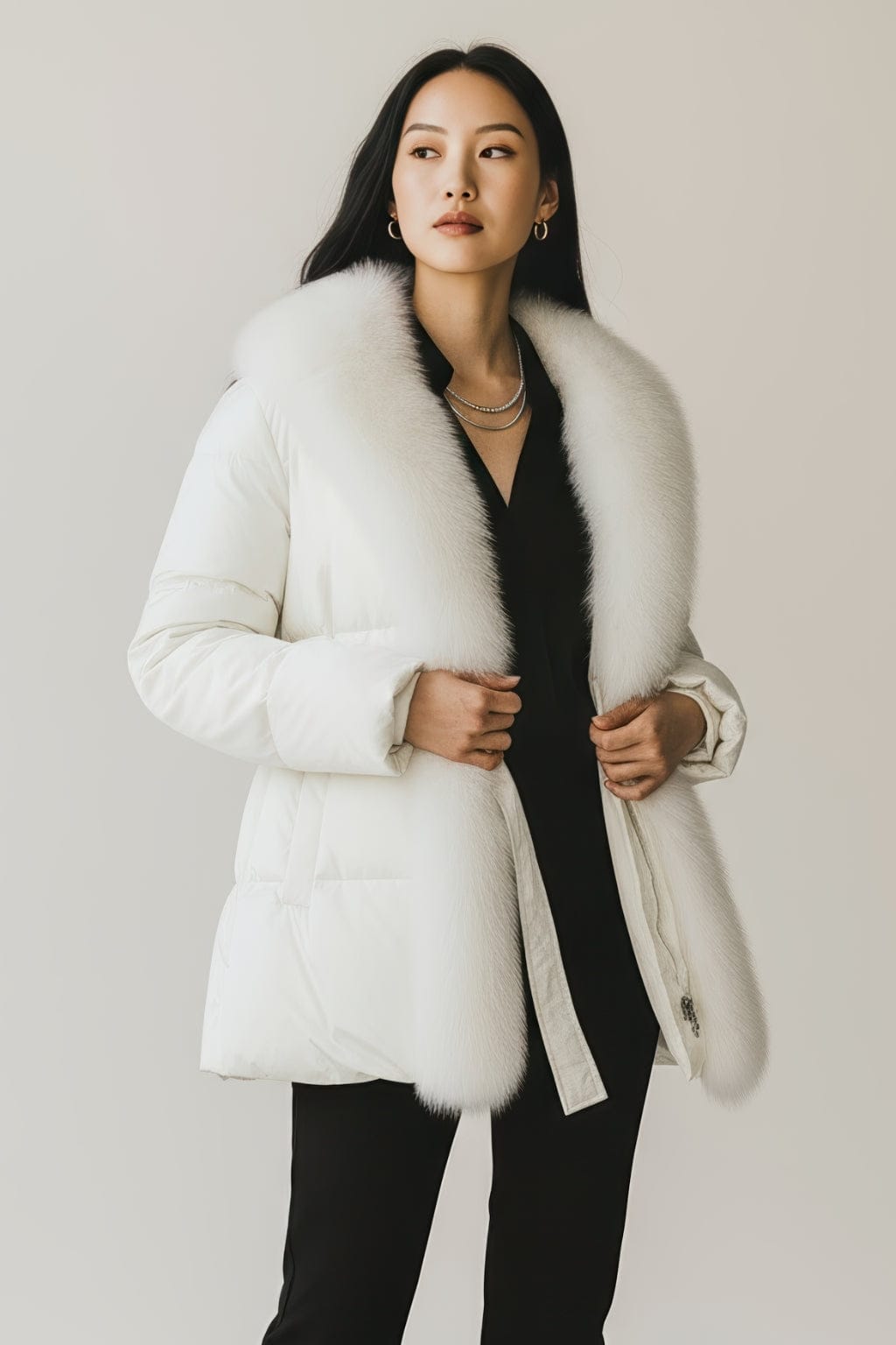 Doudoune à fourrure longue blanche Héritage fourrure