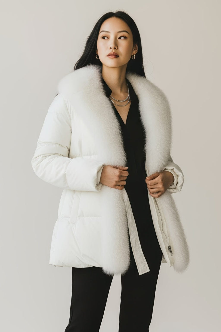 Doudoune à fourrure longue blanche Héritage fourrure