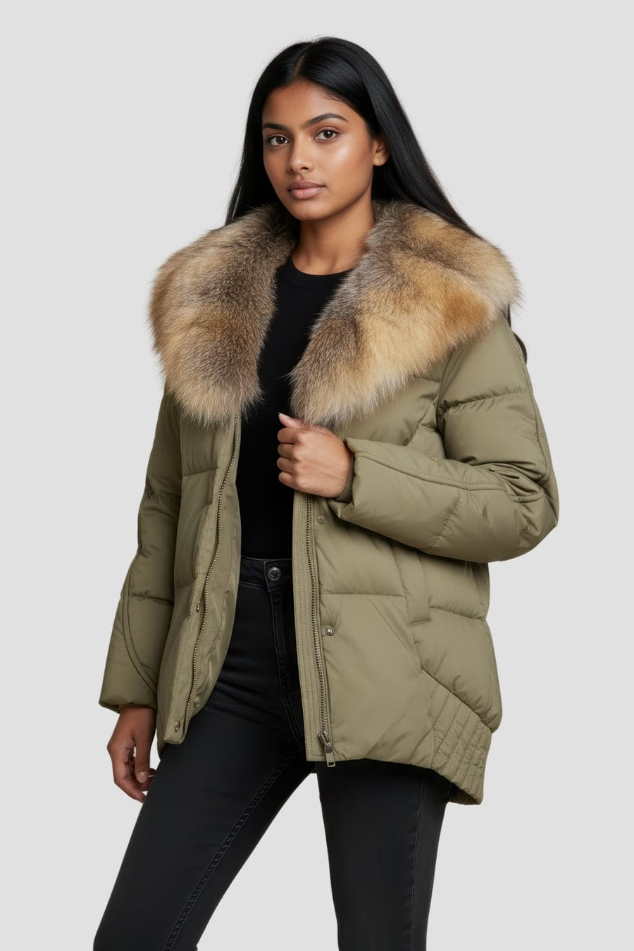 Doudoune à fourrure longue kaki Héritage fourrure