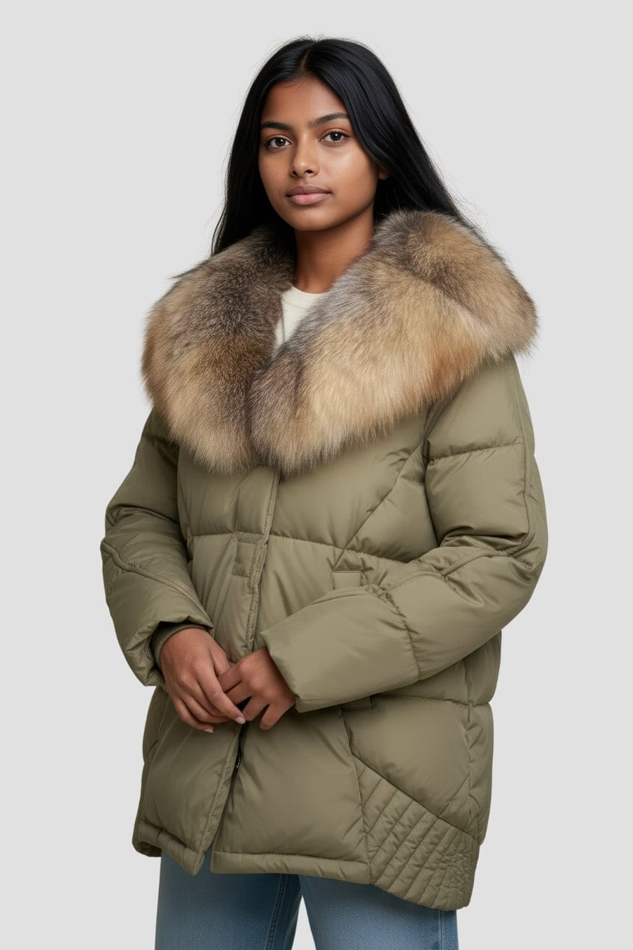Doudoune à fourrure longue kaki Héritage fourrure
