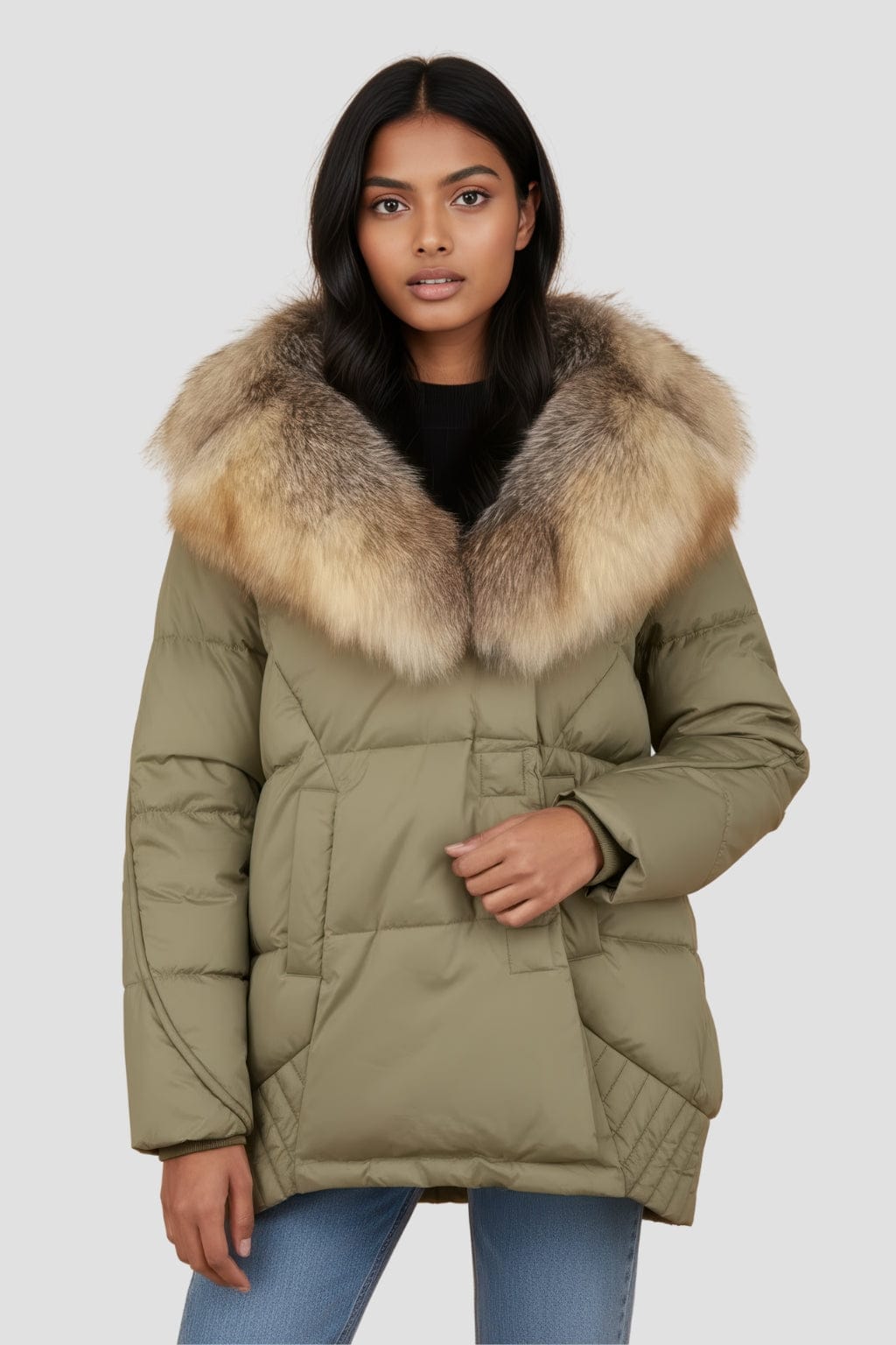 Doudoune à fourrure longue kaki Héritage fourrure
