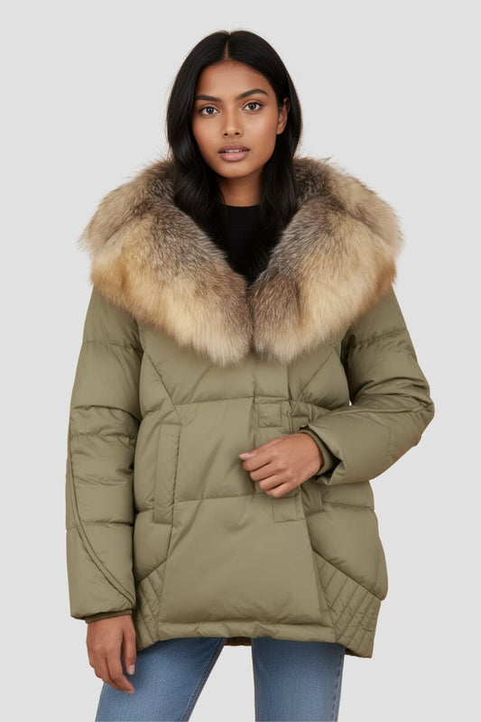 Doudoune à fourrure longue kaki Héritage fourrure