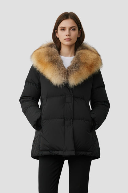 Doudoune à fourrure longue noire Héritage fourrure