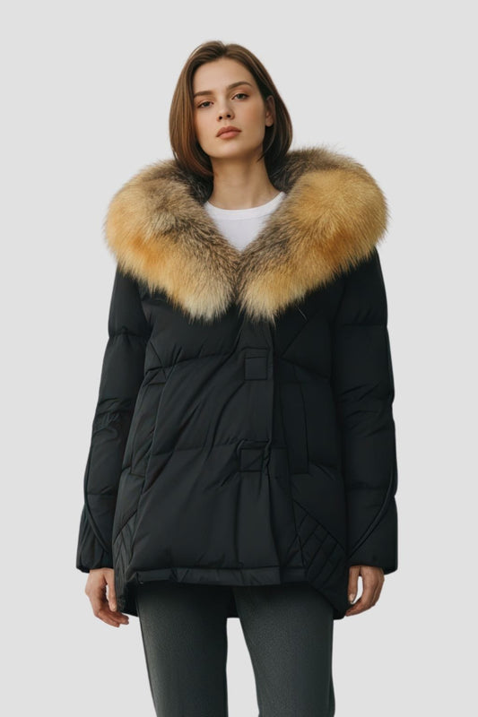 Doudoune à fourrure longue noire Héritage fourrure