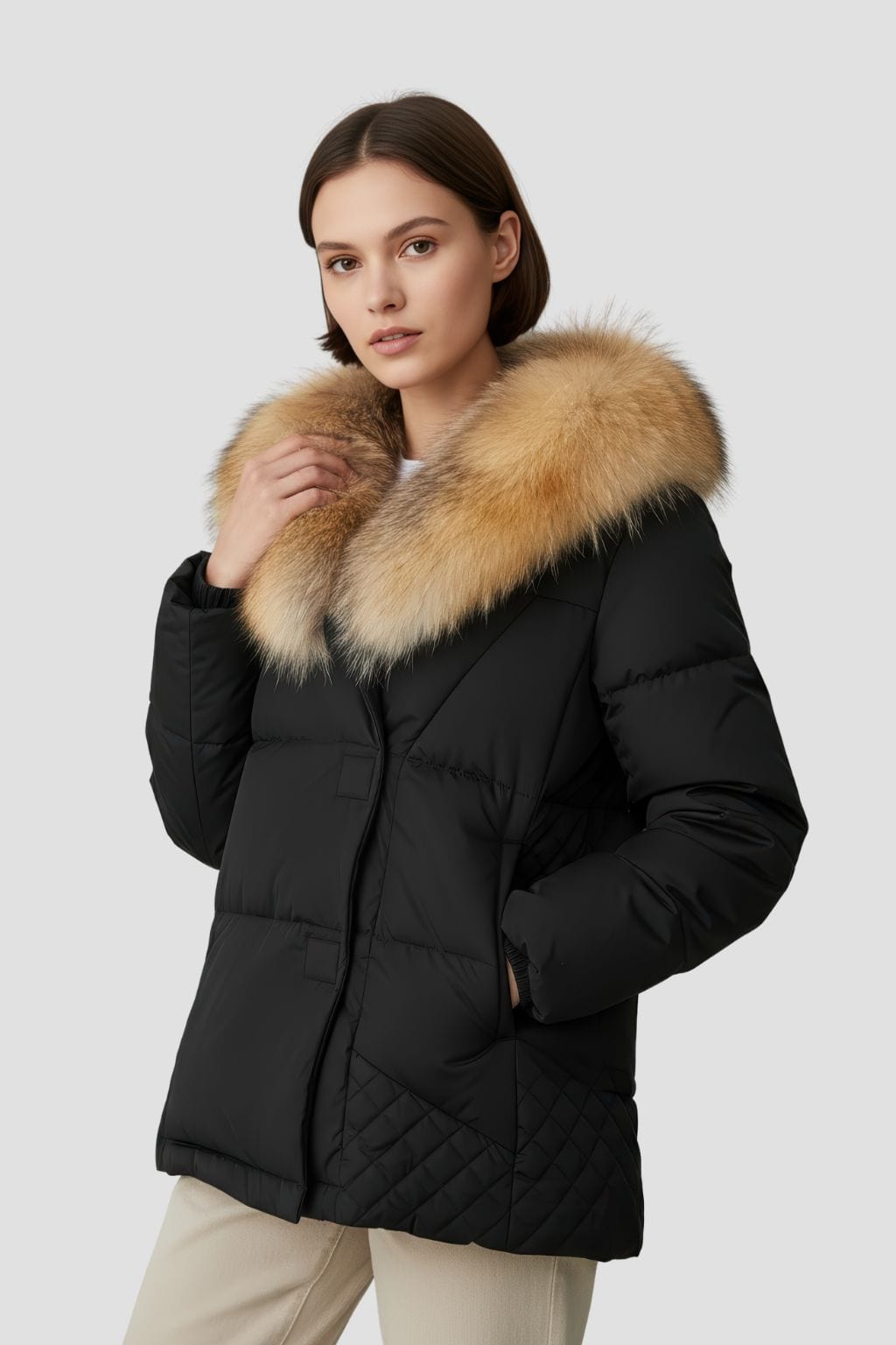 Doudoune à fourrure longue noire Héritage fourrure