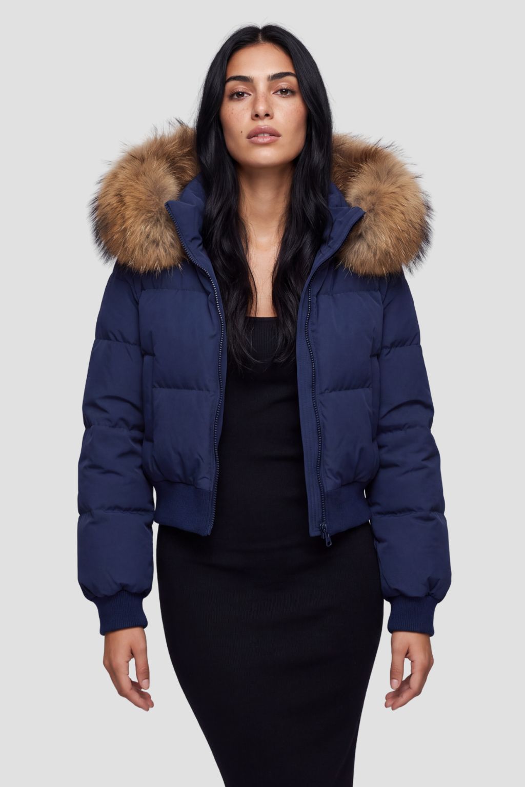 Doudoune bleu fourrure femme Héritage fourrure