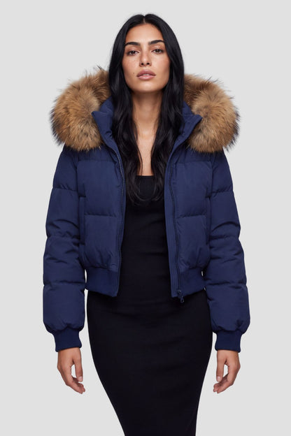 Doudoune bleu fourrure femme Héritage fourrure