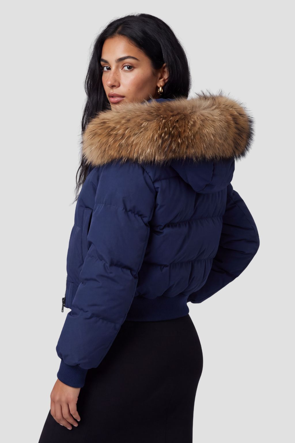 Doudoune bleu fourrure femme Héritage fourrure