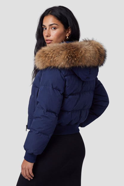 Doudoune bleu fourrure femme Héritage fourrure