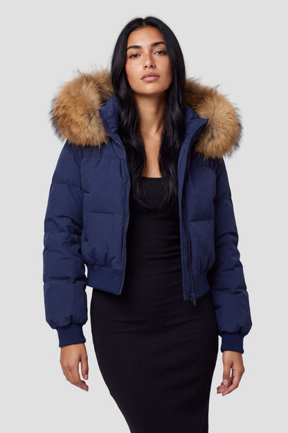 Doudoune bleu fourrure femme Héritage fourrure