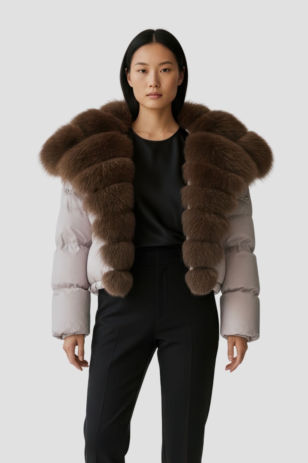 Doudoune col en fourrure femme rose Héritage fourrure