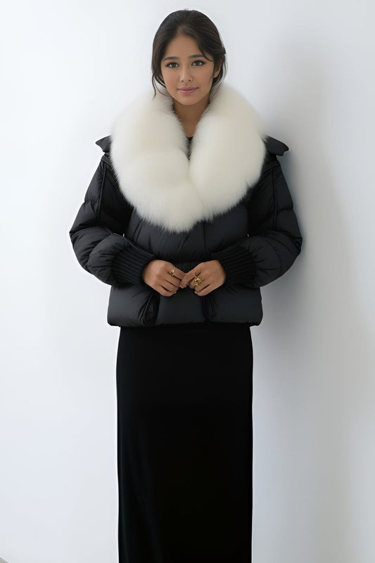 Doudoune col fourrure femme blanc Héritage fourrure