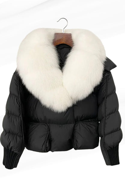 Doudoune col fourrure femme blanc Héritage fourrure