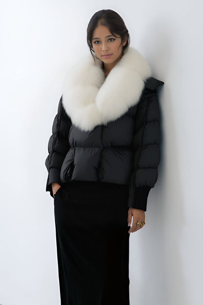 Doudoune col fourrure femme blanc Héritage fourrure
