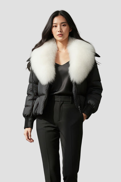 Doudoune col fourrure femme blanc Héritage fourrure