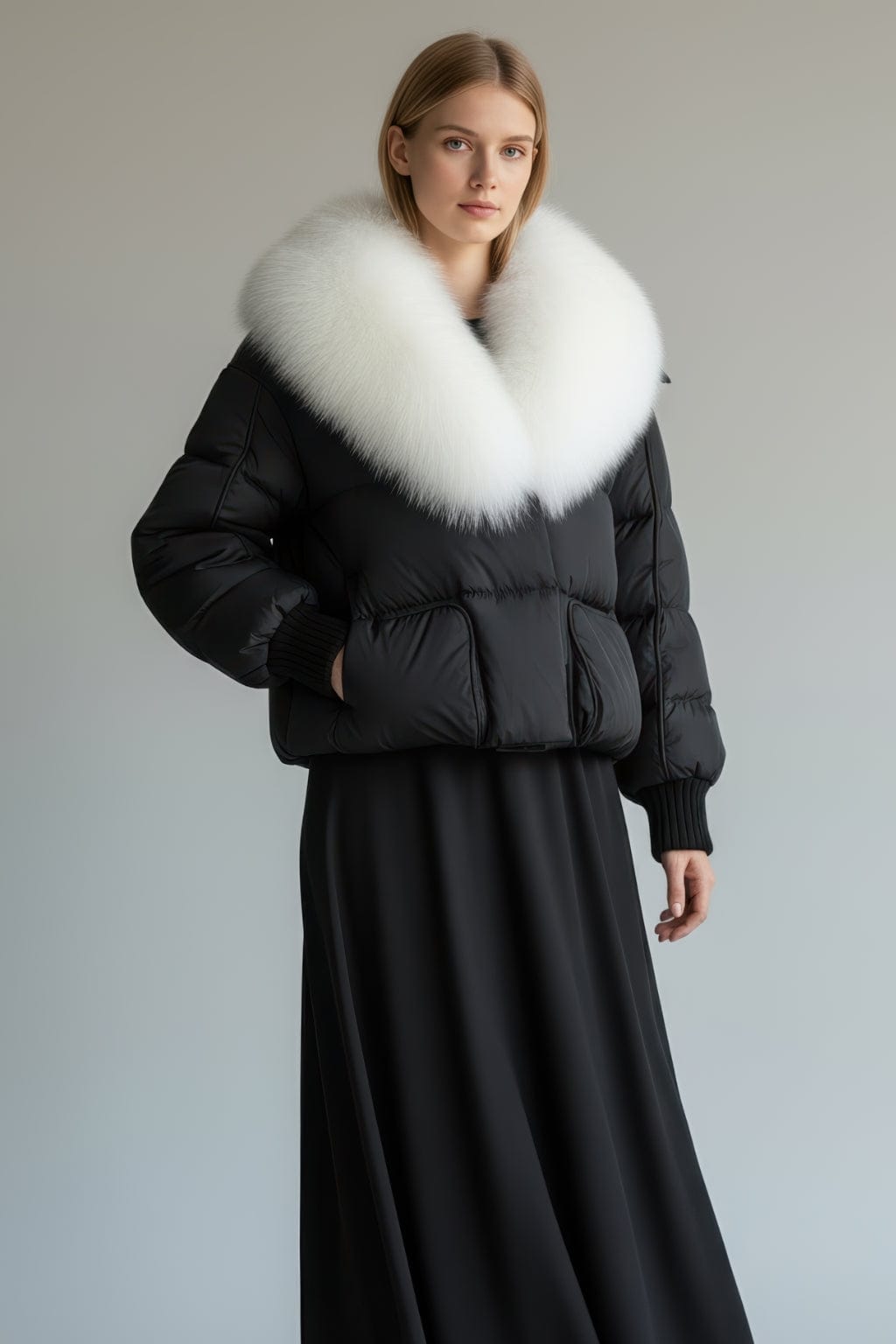 Doudoune col fourrure femme blanc Héritage fourrure