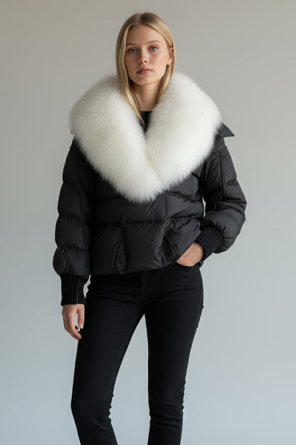 Doudoune col fourrure femme blanc Héritage fourrure