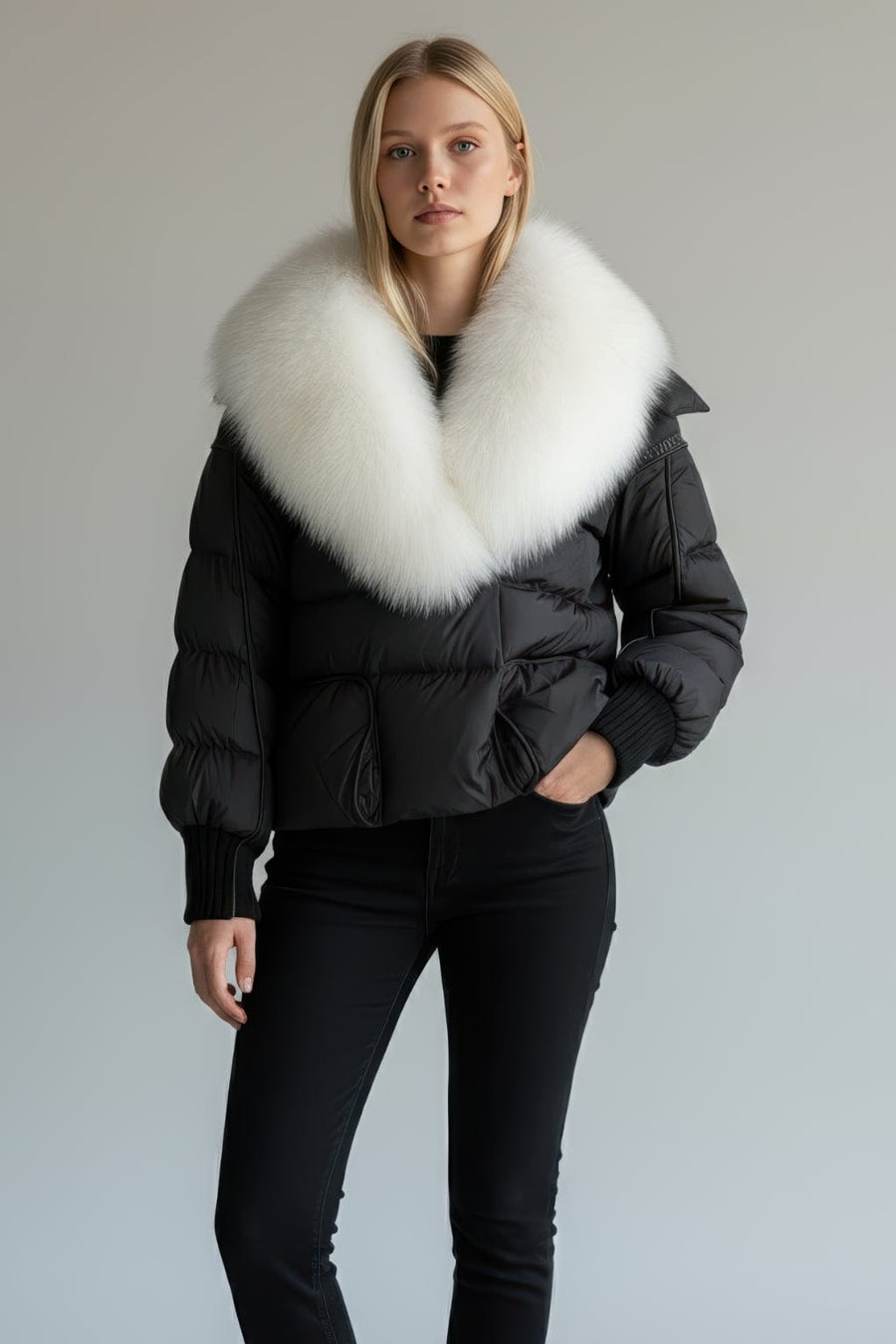 Doudoune col fourrure femme blanc Héritage fourrure
