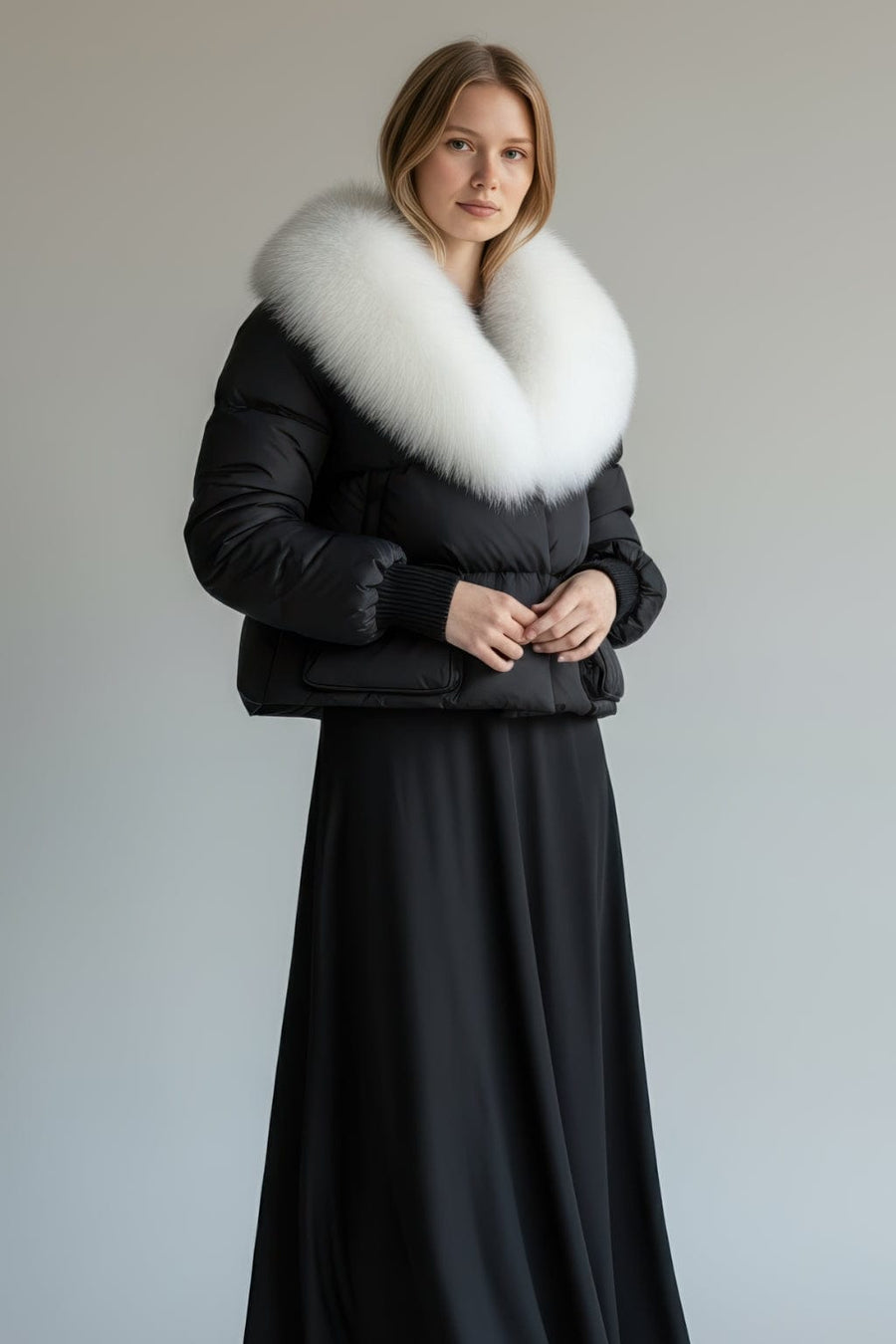 Doudoune col fourrure femme blanc Héritage fourrure