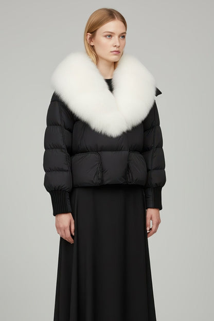 Doudoune col fourrure femme blanc Héritage fourrure