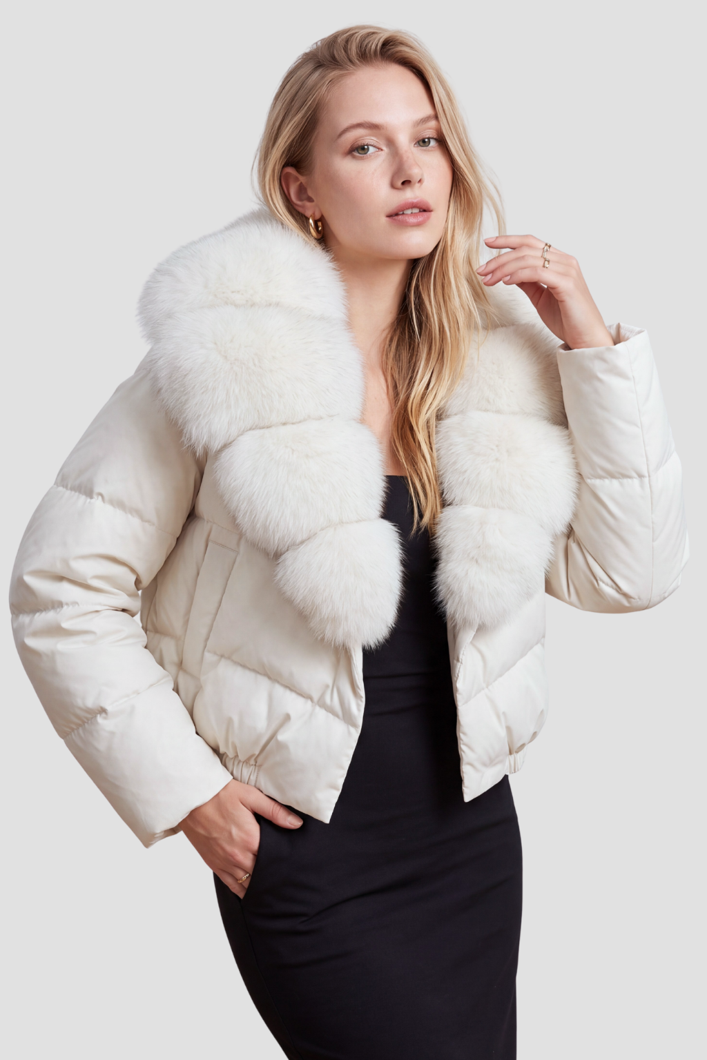 Doudoune col fourrure femme blanc Héritage fourrure