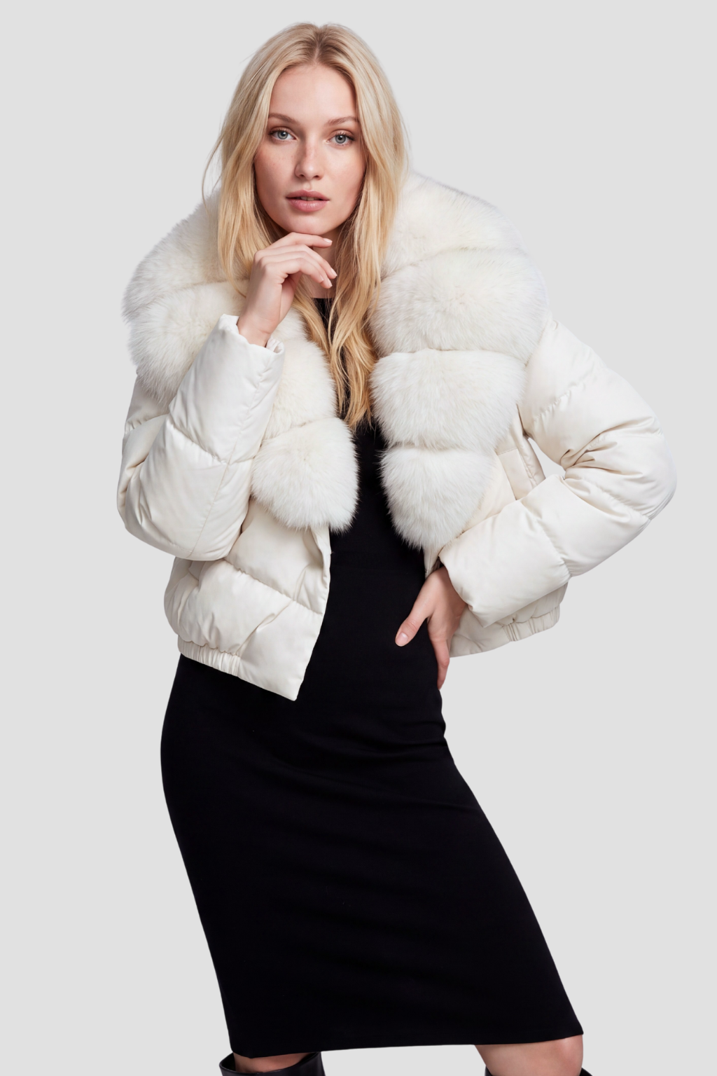 Doudoune col fourrure femme blanc Héritage fourrure