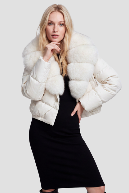 Doudoune col fourrure femme blanc Héritage fourrure
