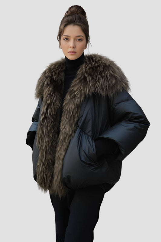 Doudoune col fourrure femme brun Héritage fourrure