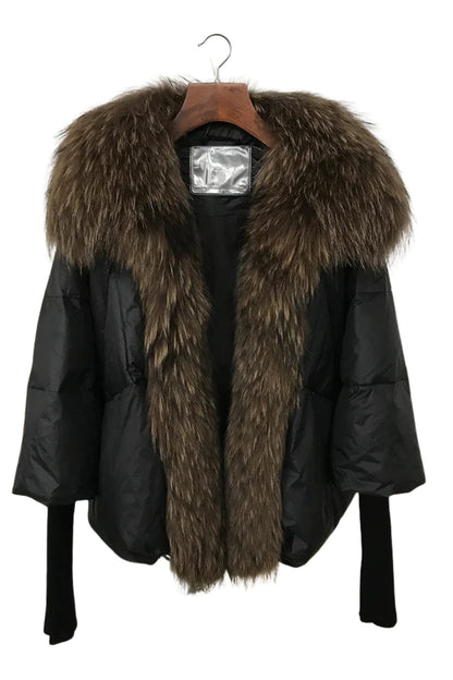 Doudoune col fourrure femme brun Héritage fourrure