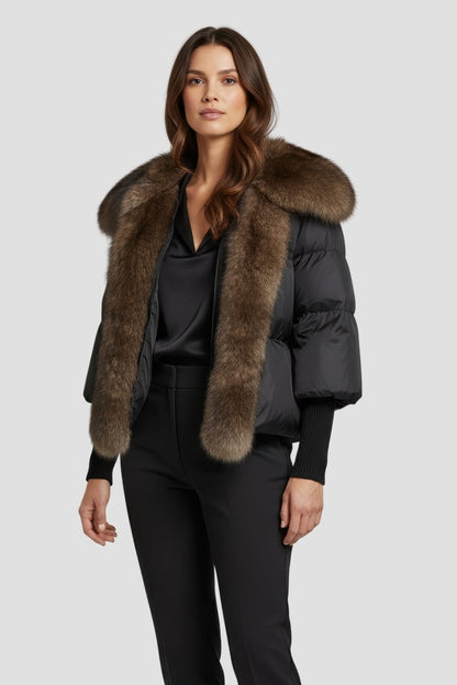 Doudoune col fourrure femme brun Héritage fourrure