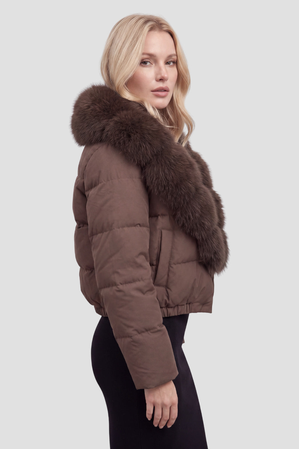 Doudoune col fourrure femme brun Héritage fourrure