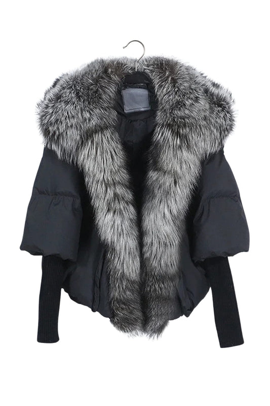 Doudoune col fourrure femme gris Héritage fourrure