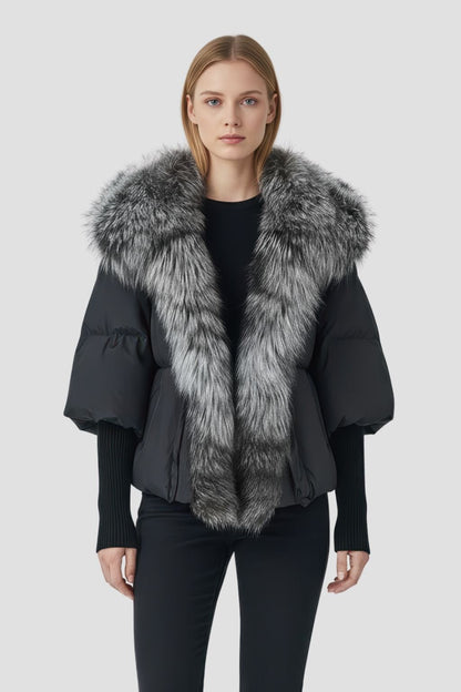 Doudoune col fourrure femme gris Héritage fourrure