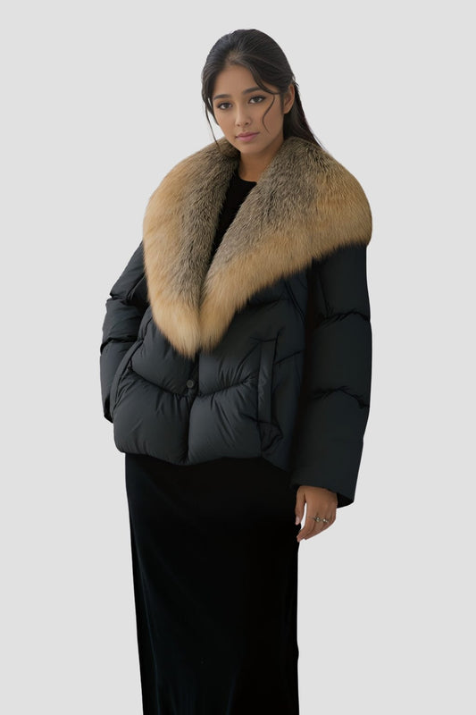 Doudoune col fourrure femme marron Héritage fourrure