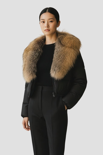 Doudoune col fourrure femme marron Héritage fourrure