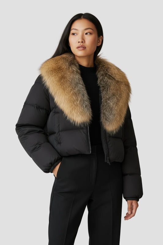 Doudoune col fourrure femme marron Héritage fourrure