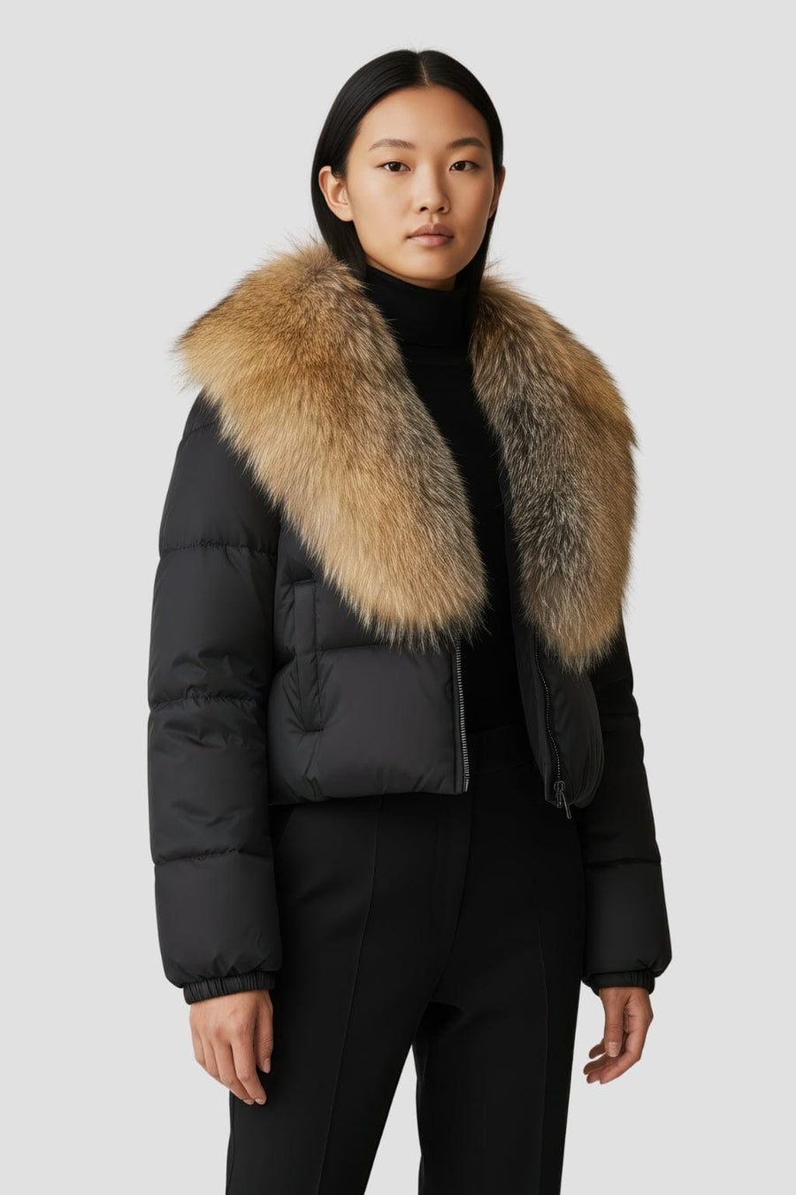 Doudoune col fourrure femme marron Héritage fourrure