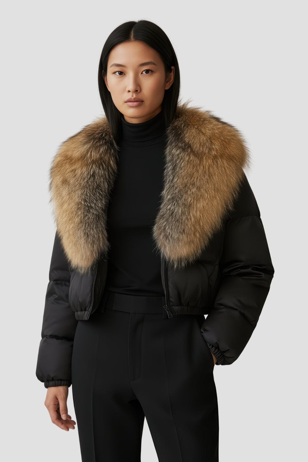 Doudoune col fourrure femme marron Héritage fourrure