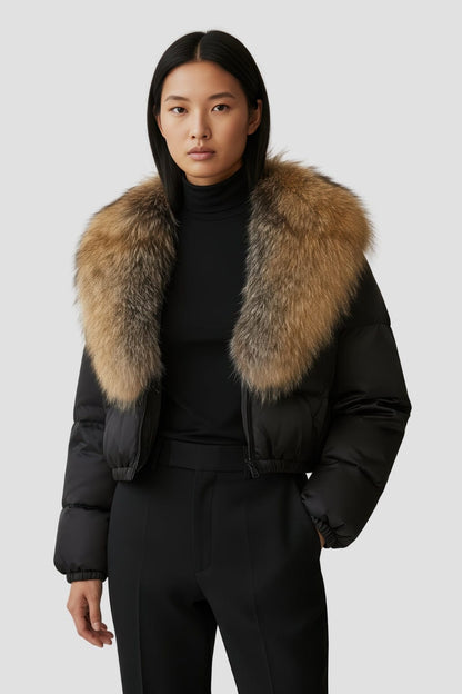 Doudoune col fourrure femme marron Héritage fourrure