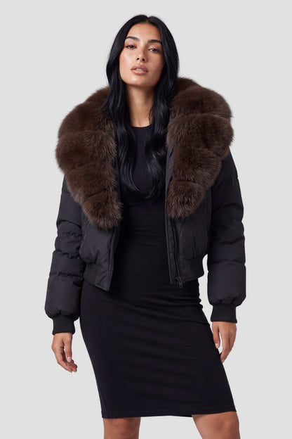 Doudoune col fourrure femme marron Héritage fourrure