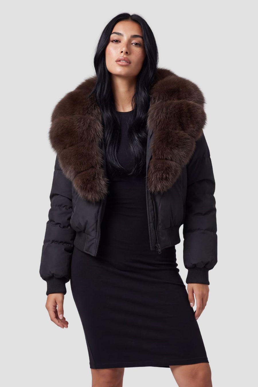 Doudoune col fourrure femme marron Héritage fourrure