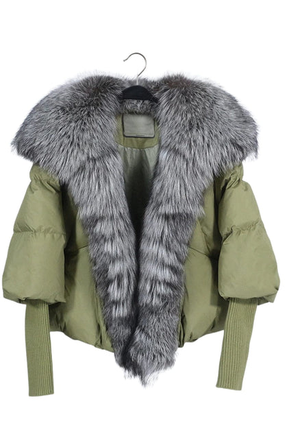 Doudoune col fourrure femme vert Héritage fourrure