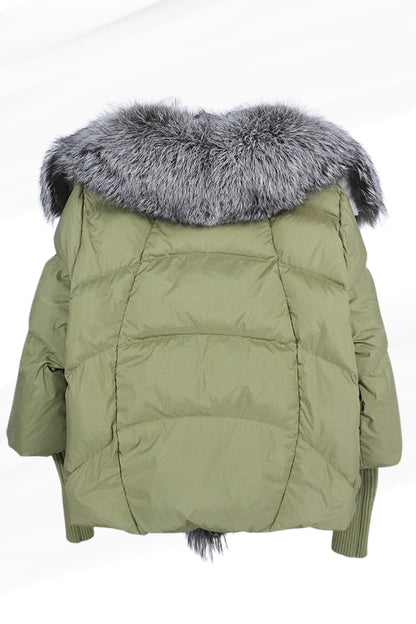 Doudoune col fourrure femme vert Héritage fourrure