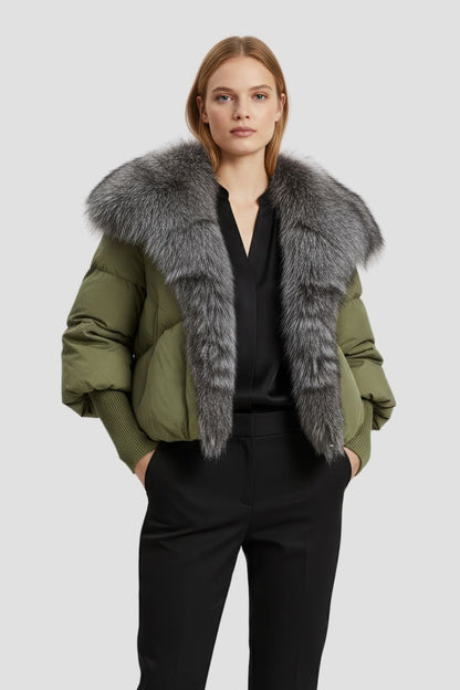 Doudoune col fourrure femme vert Héritage fourrure